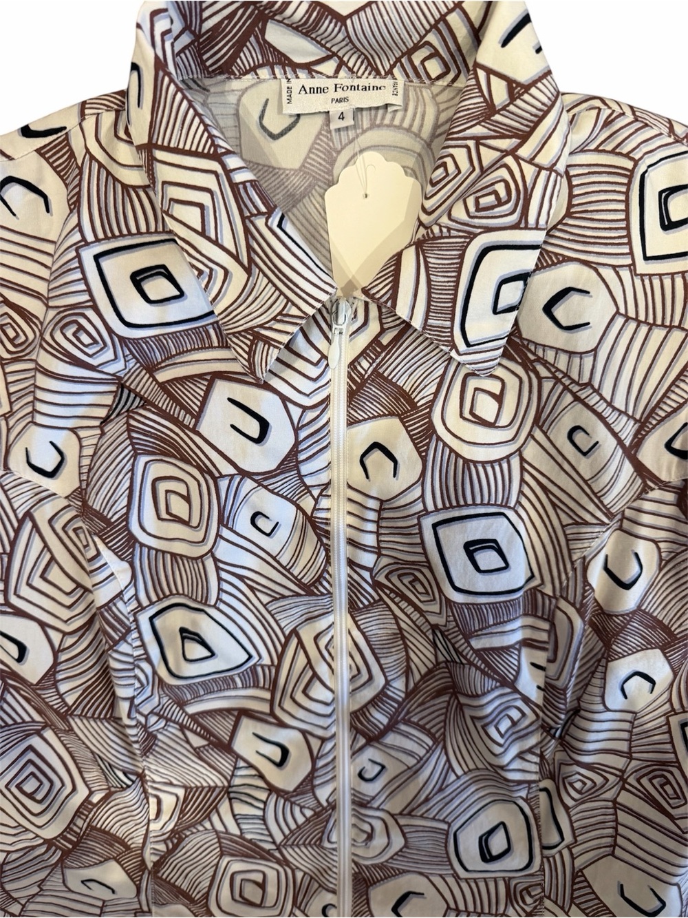 Anne Fontaine Cream & Brown Geometric Zip lightweight cotton Jacket